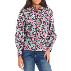 Roller Rabbit Manusa Glenda Colorful Floral Long Sleeve Cotton Popover Top